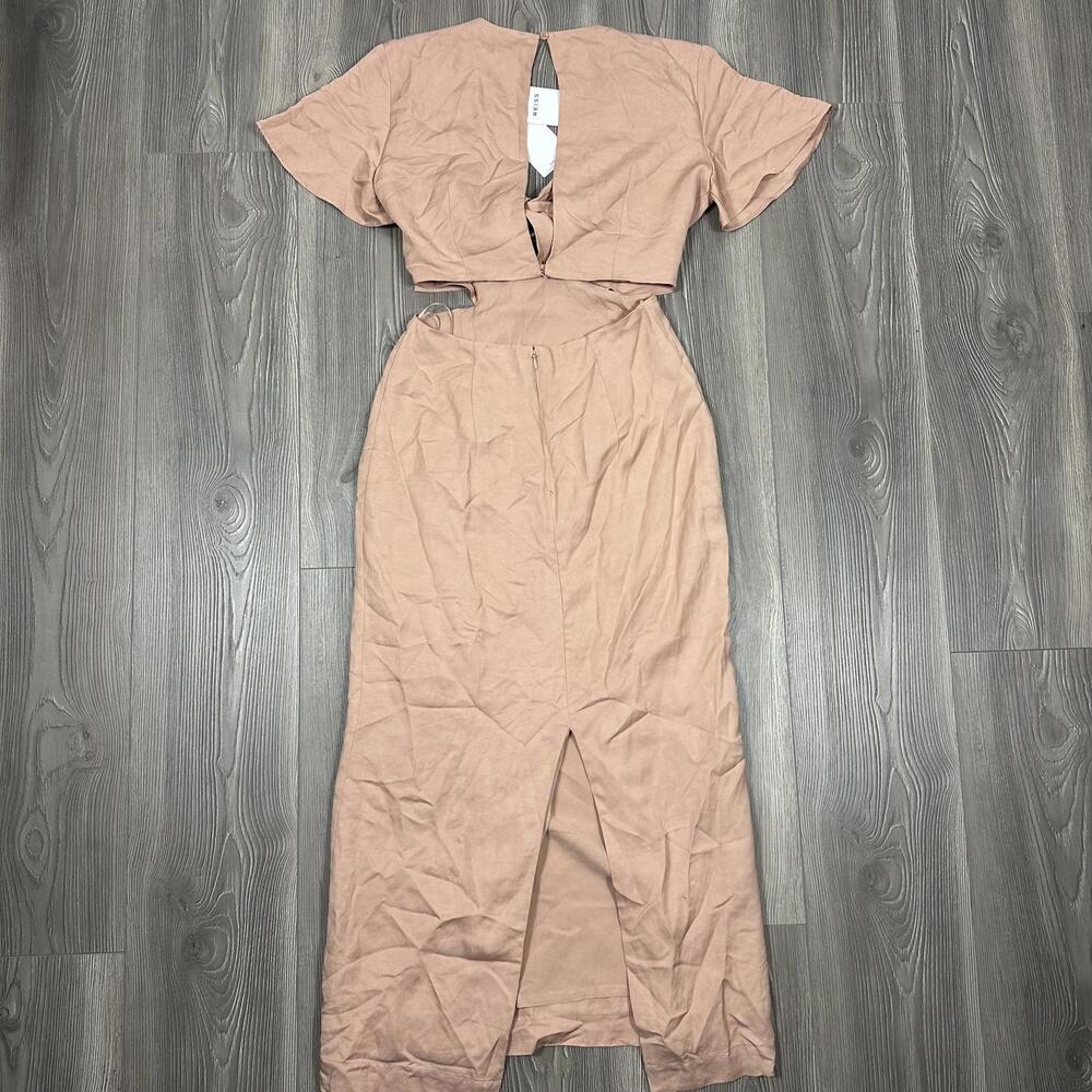 NWT Reiss Iona Dress - Pink/Tan Midi Short Sleeve Linen Blend Dress w/ Cut Outs - Picture 4 of 9